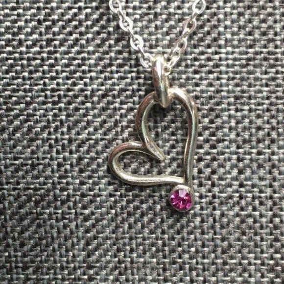 Swirly Heart Pendant Necklace Silver Chain Magenta Purple Pink Rhinestone - Picture 3 of 5